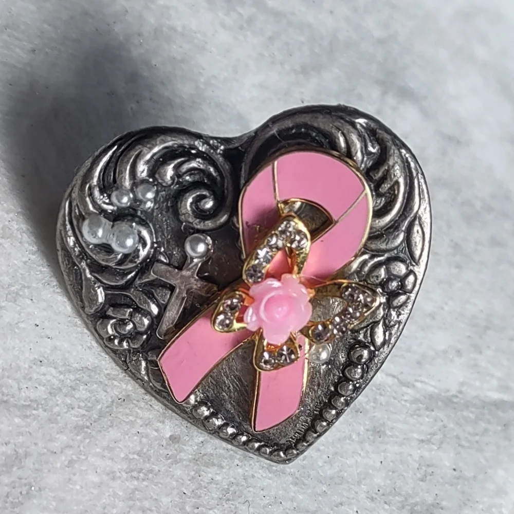 Pewter Heart with Pink Awareness Ribbon
